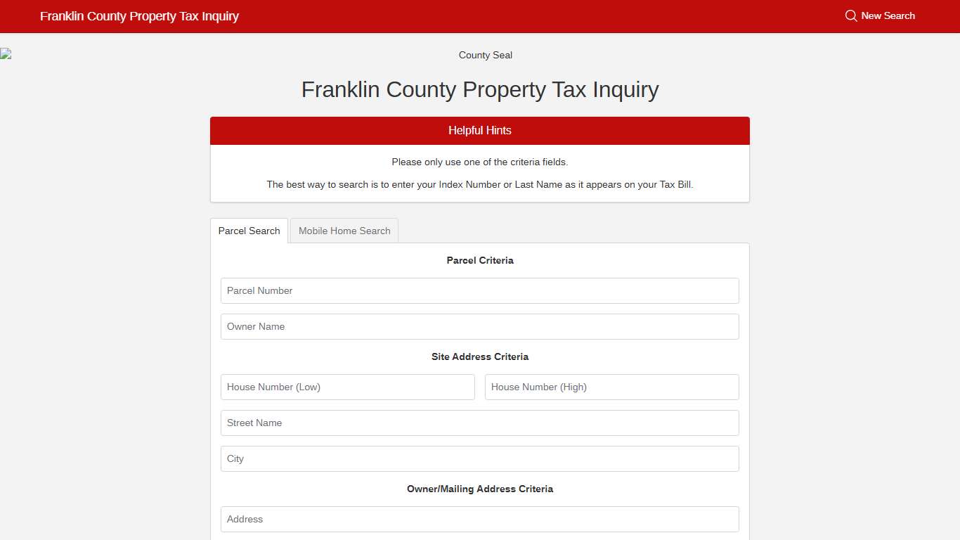 Franklin County Property Tax Inquiry