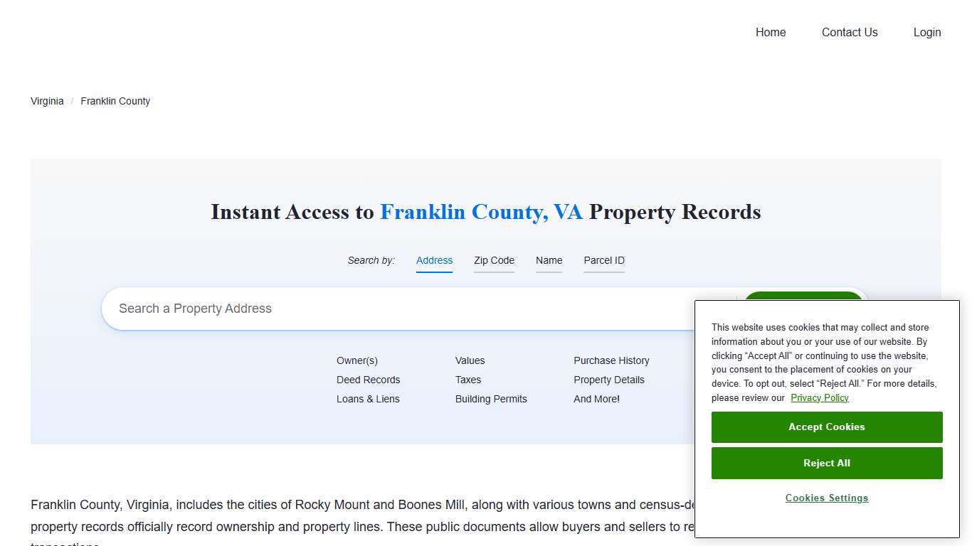 Franklin County, VA Property Records Owners, Deeds, Permits